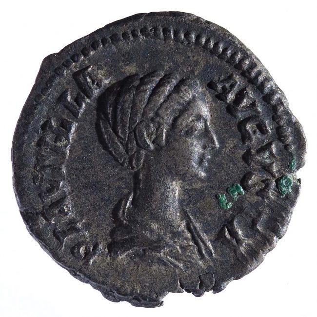 Denario in argento con busto drappeggiato di Fulvia Plautilla (RIC IV/1, n. 363)